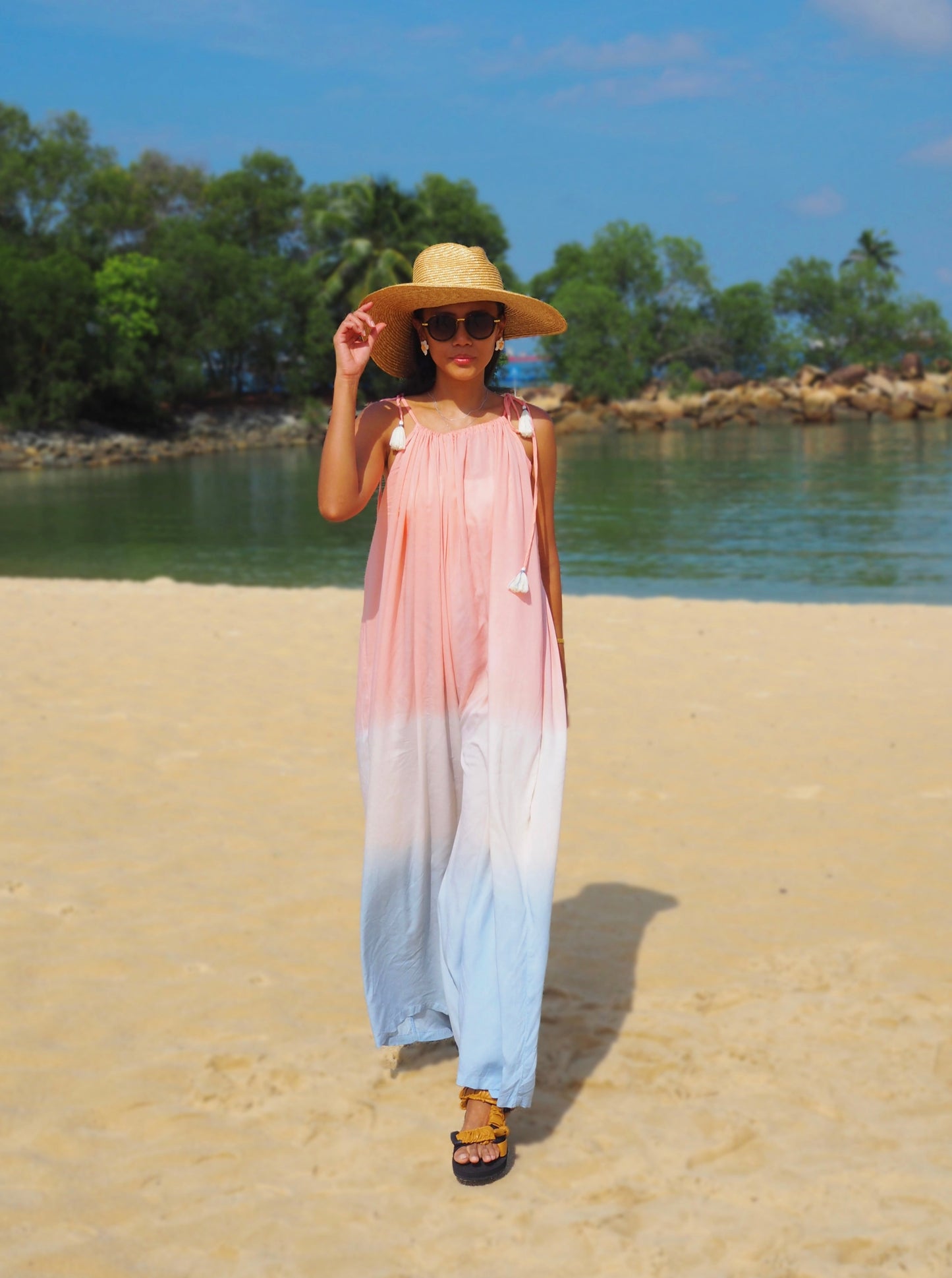 
                  
                    PAstel pink, blue, gradation, overalls, jumpsuit, resort wear, beach wear, social conscious, baebeeboo, tie dye, bali
                  
                