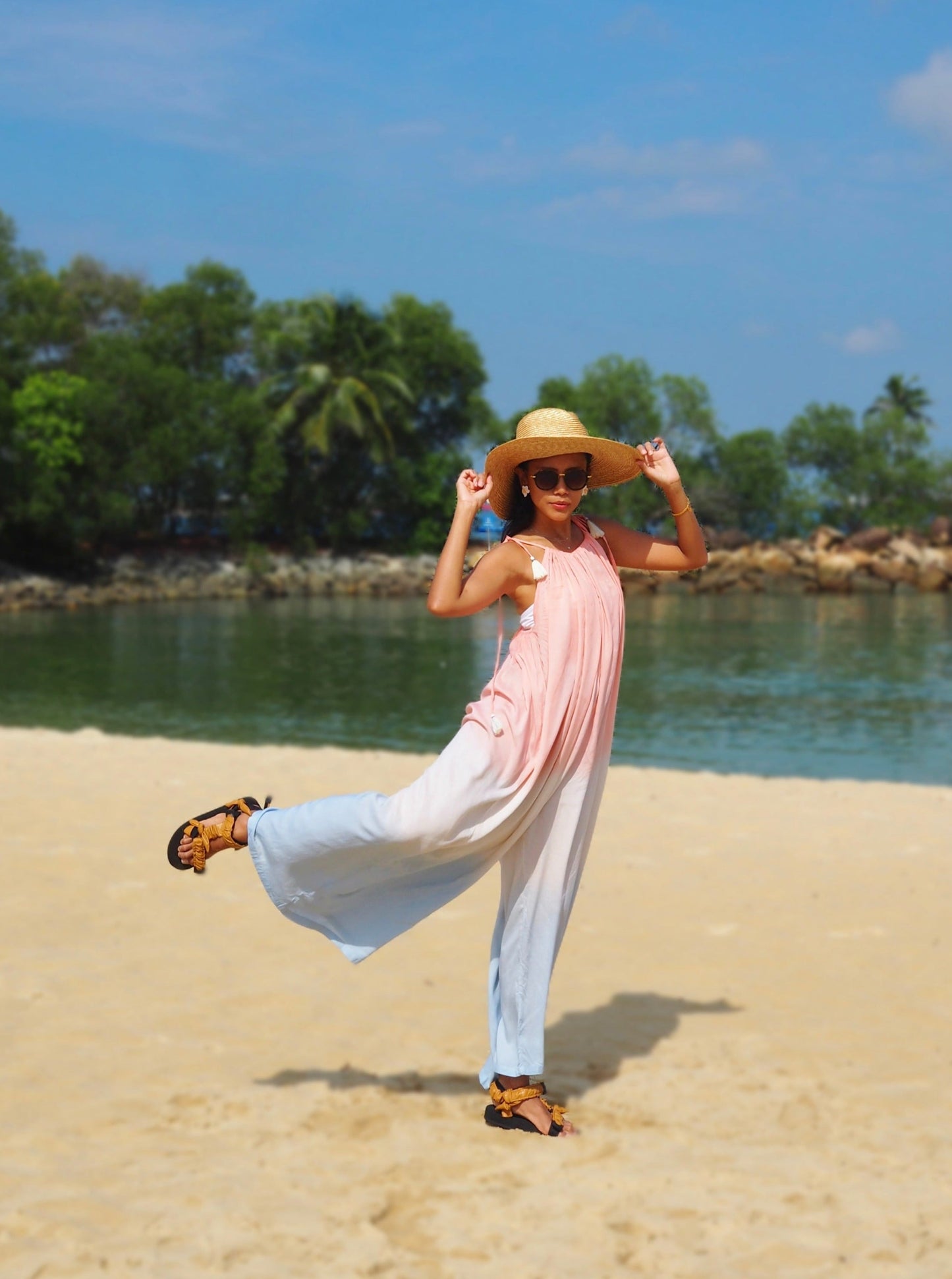 
                  
                    PAstel pink, blue, gradation, overalls, jumpsuit, resort wear, beach wear, social conscious, baebeeboo, tie dye, bali
                  
                