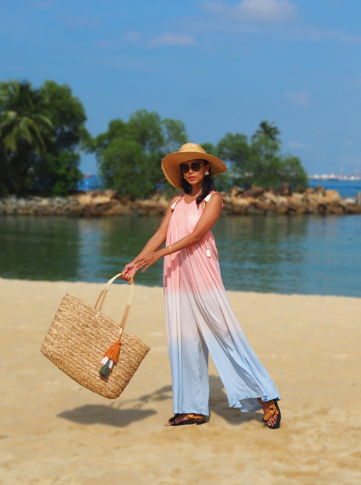 
                  
                    PAstel pink, blue, gradation, overalls, jumpsuit, resort wear, beach wear, social conscious, baebeeboo, tie dye, bali
                  
                