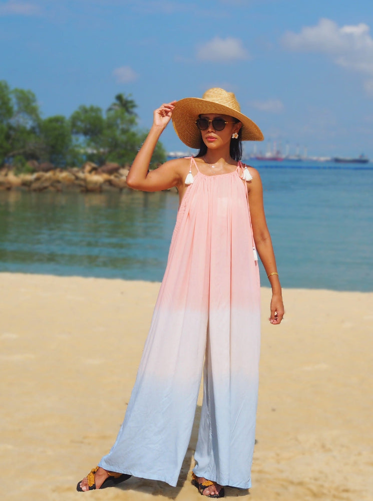 
                  
                    PAstel pink, blue, gradation, overalls, jumpsuit, resort wear, beach wear, social conscious, baebeeboo, tie dye, bali
                  
                