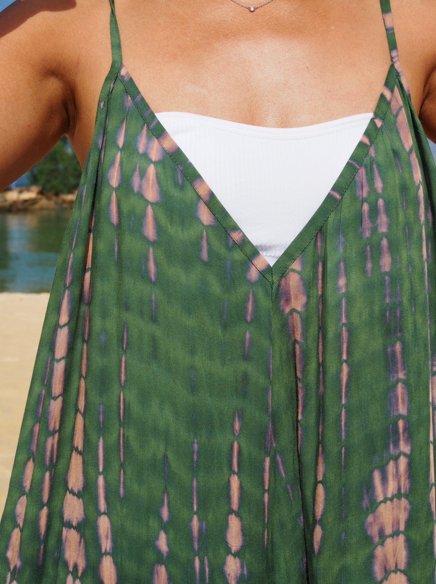 
                  
                    flores green jumpsuit, overalls, resort wear, beach wear, island living, baebeeboo, social conscious
                  
                