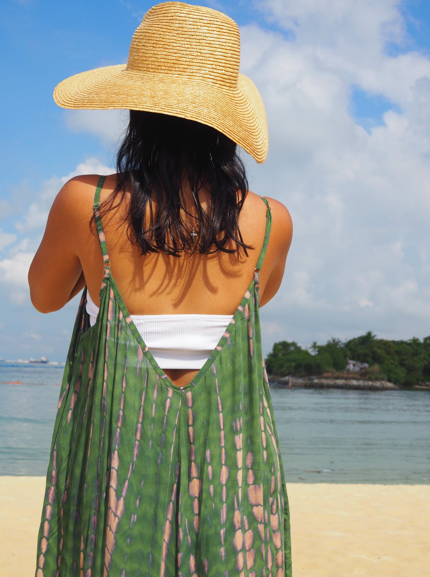 
                  
                    flores green jumpsuit, overalls, resort wear, beach wear, island living, baebeeboo, social conscious
                  
                