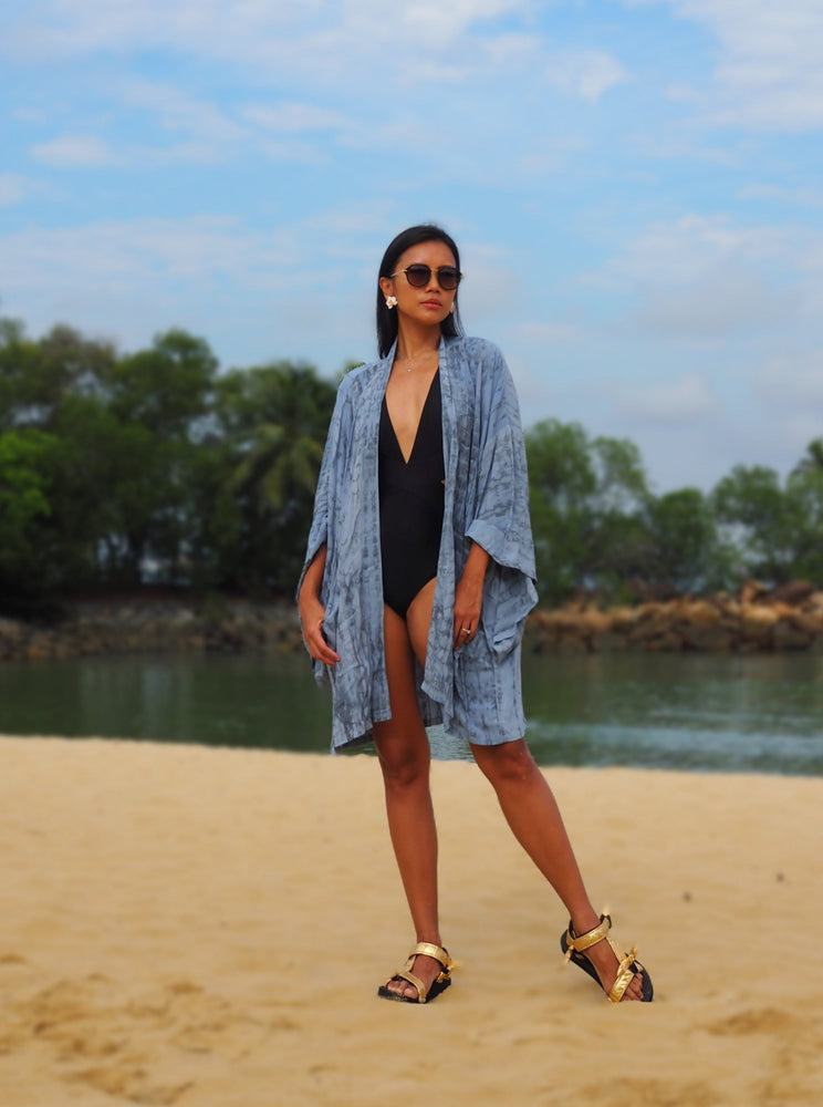 
                  
                    blue kimono, short kimono, tie-dyed, resort wear, beach wear, social conscious, baebeeboo
                  
                