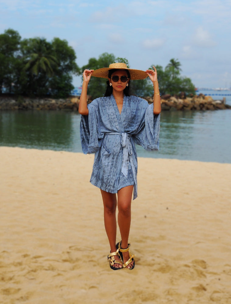 
                  
                    blue kimono, short kimono, beach wear, cover ups, resort wear, social conscious, baebeeboo
                  
                