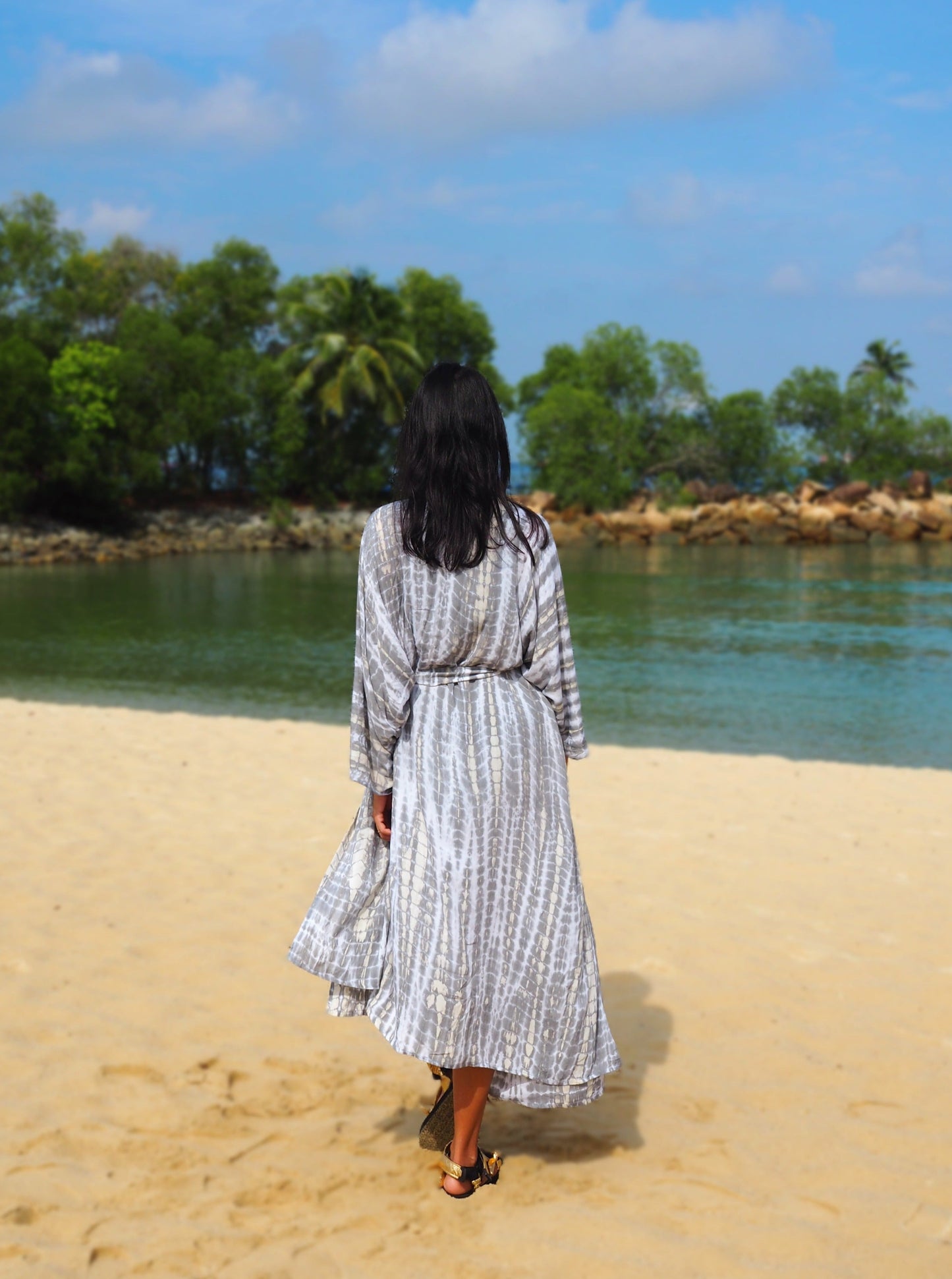 
                  
                    Canggu, Grey, Kimono, tie dye, long kimono, boho, beach cover up, resort wear, beach wear, baebeeboo, social conscious
                  
                