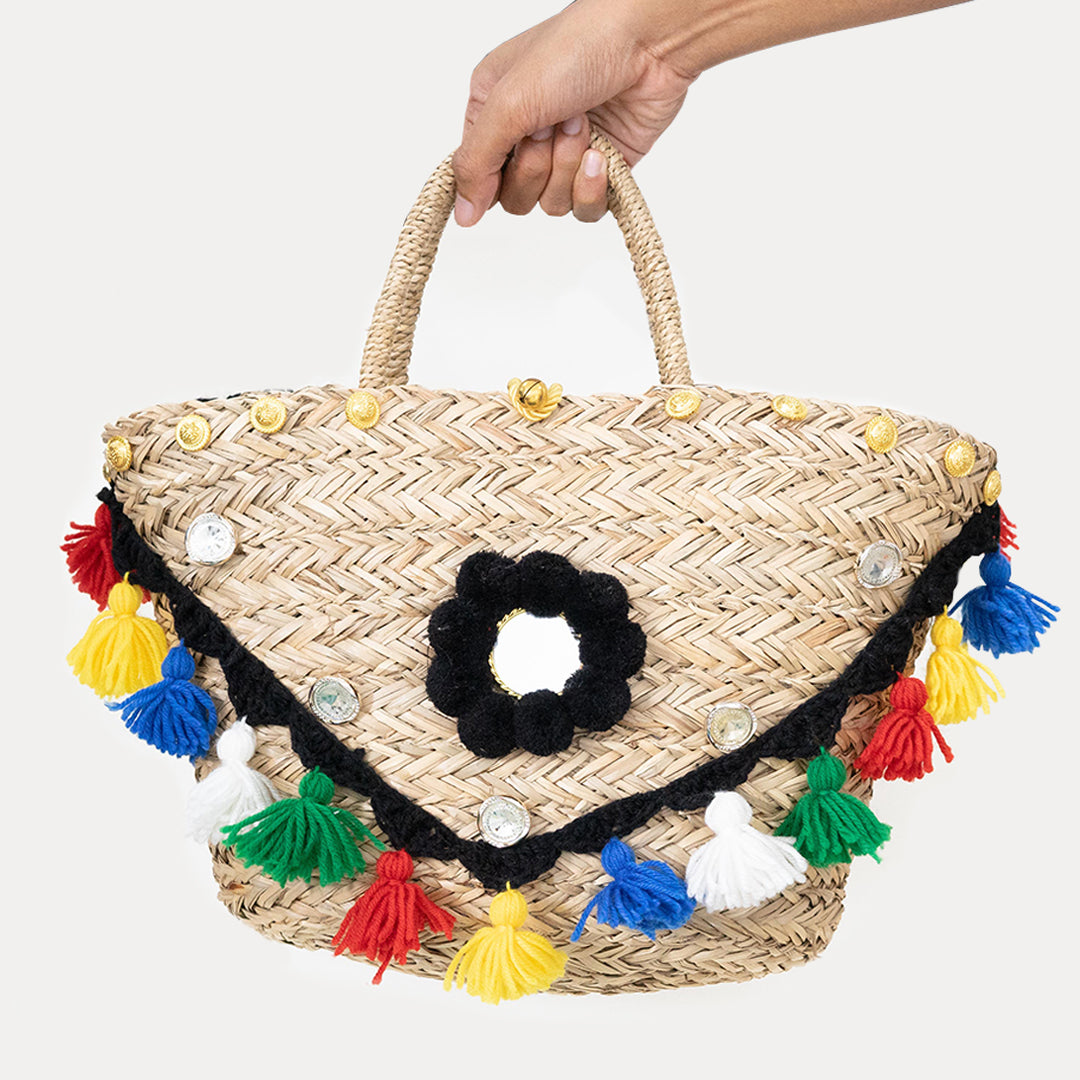 
                  
                    sadie tassel bag, rattan bag, beach bag, grocery bag, weekend bag, resort bag
                  
                