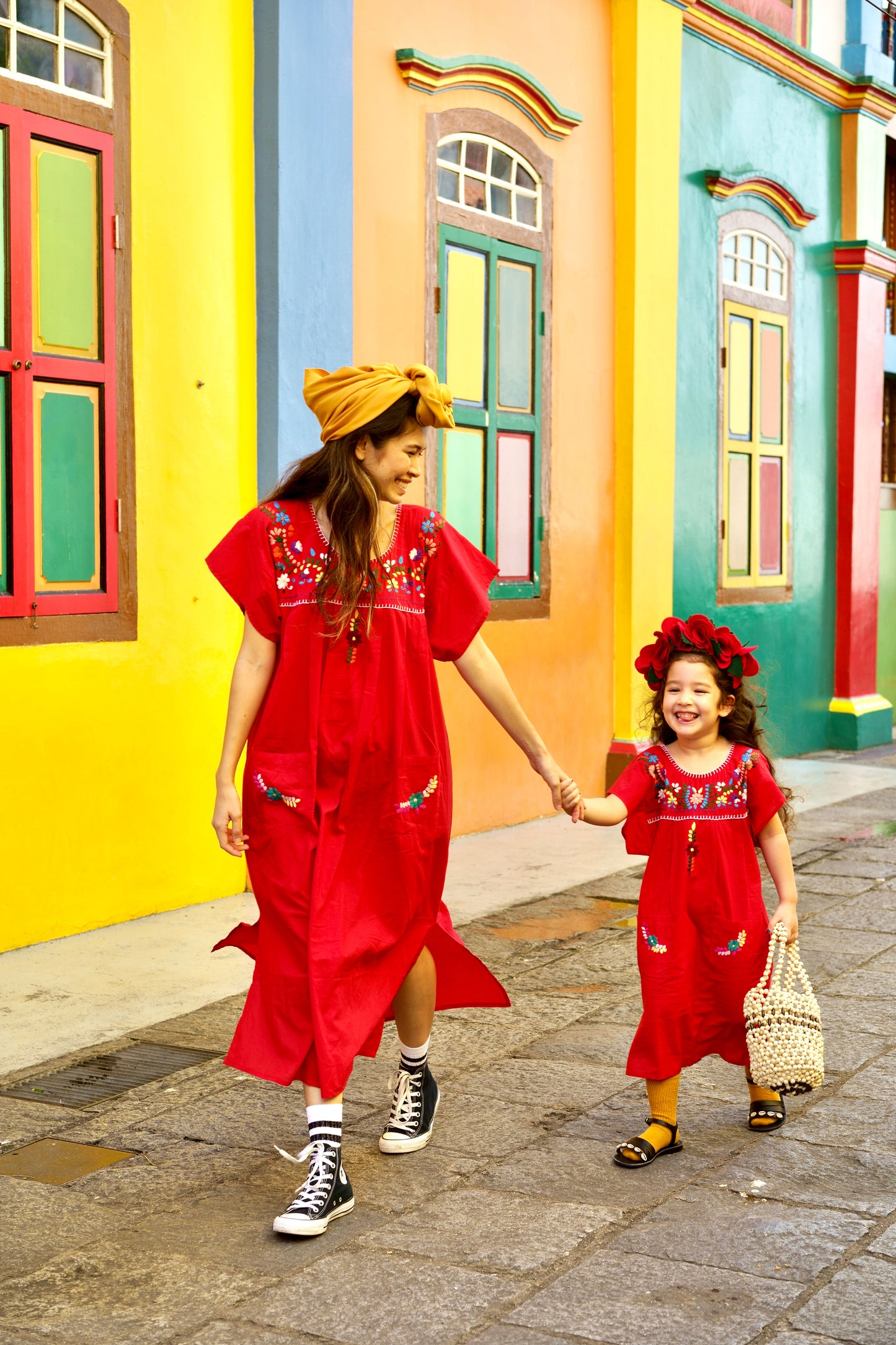 gabriela dress, Jamie-Lee, Kaftan, resort wear, mexican dress, red dress, adult fashion, embroidery, give back, made in india, hand sewn by women, beach dress, ethnic fashion, baebeeboo, shopbaebeeboo, twinning outfit, twinning set, mommy and daughter