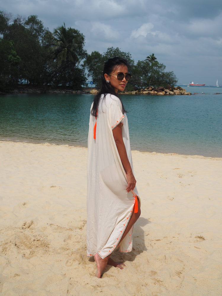 
                  
                    Bali, kaftan, tassel, cream, embroidery, beach wear, resort wear, shopbaebeeboo, baebeeboo
                  
                