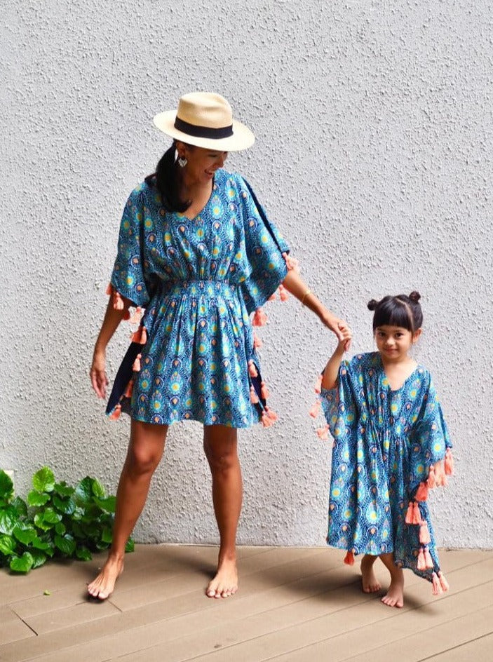 
                  
                    coral, paisley, blue, kaftan, tunic, kids, boho, resort wear, boho chic, children, baebeeboo
                  
                